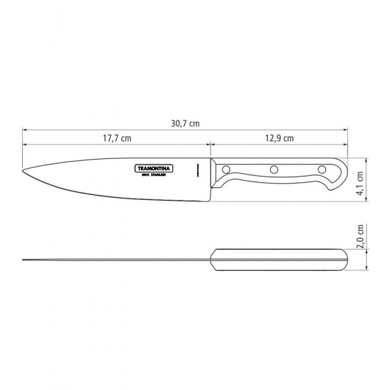 Faca Chef 7" Tramontina Ultracorte Com Lâmina Em Aço Inox E Cabo De Polipropileno Preto